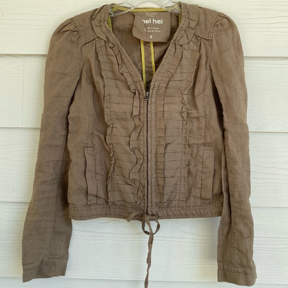 Anthropologie Hei Hei Brown Ruffled Front Jacket